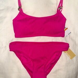 NWT: Michael Kors Hot Pink Bikini with Gold Detailing